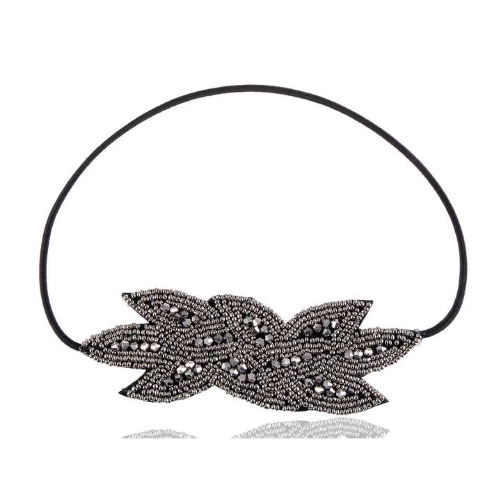 AK Brand - Vendita all'ingrosso Fascia per capelli - Donna - Fascia per capelli con patta a foglia nera con perline anni '208
