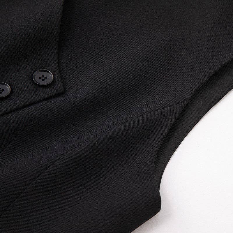 BLACK Solid Color Irregular Waist Slim Fit Suit Vest for wholesale on Faire1
