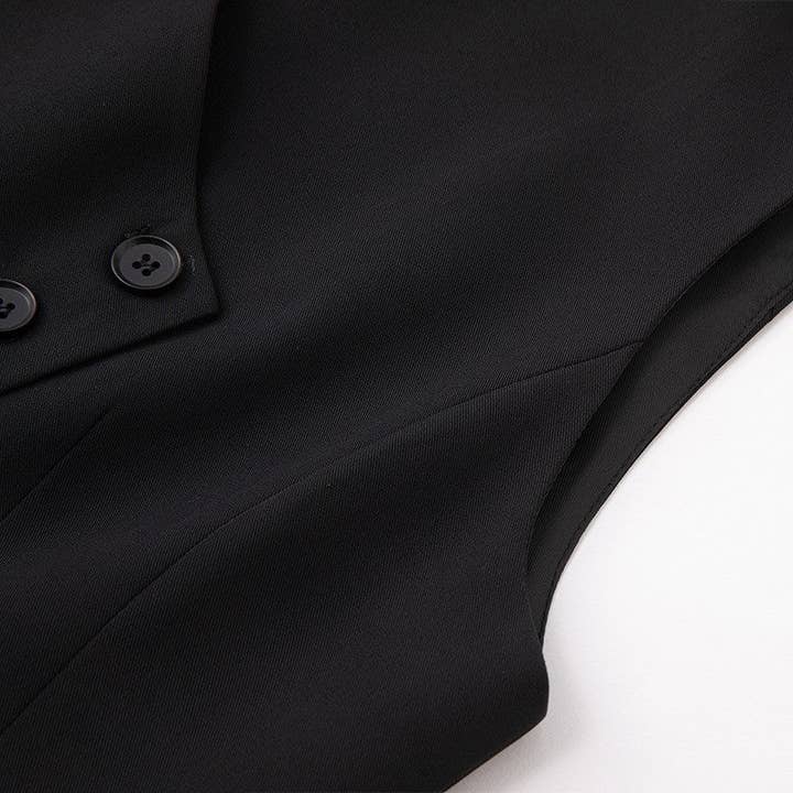 BLACK Solid Color Irregular Waist Slim Fit Suit Vest for wholesale on Faire1