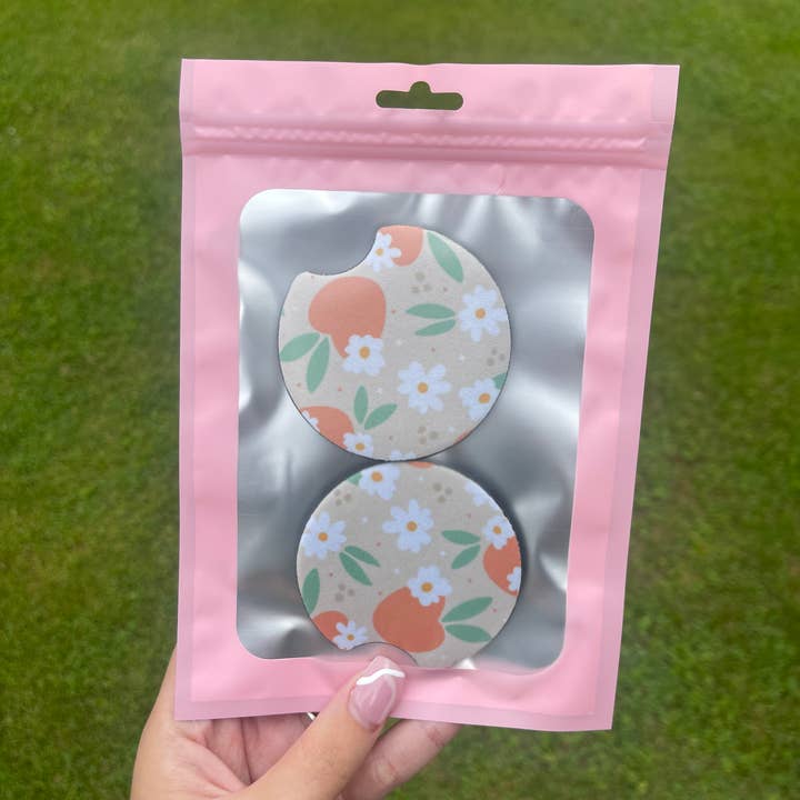 Peach Aesthetic Car Coaster Set for wholesale by SarahMackenzieStudio