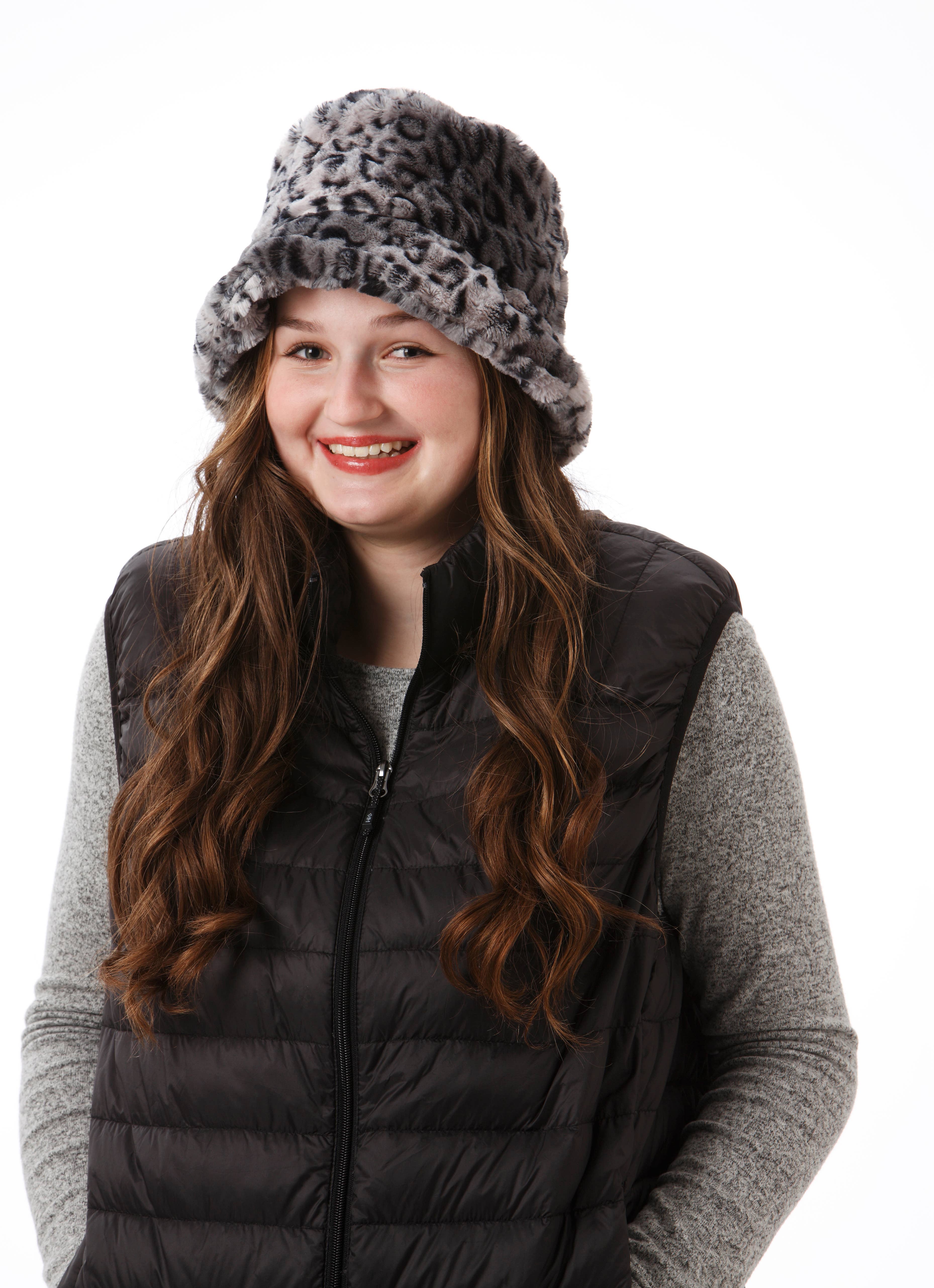 Leopard Greer Faux Fur Women's Bucket Hat Polyester for wholesale on Faire1