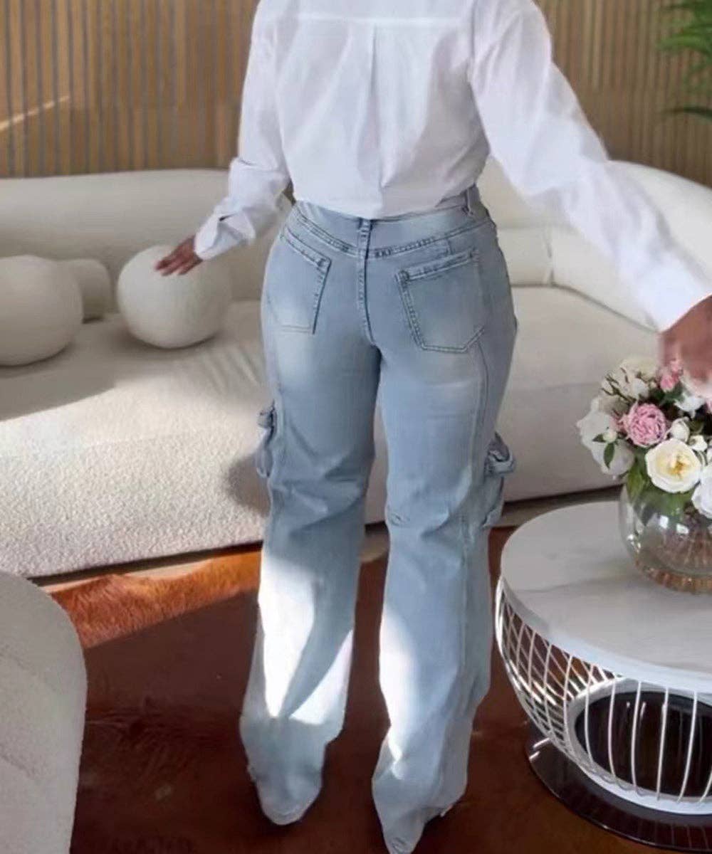 Aria Romance – wholesale Jeans – Women’s – Distressed Wash Cargo Jeans2