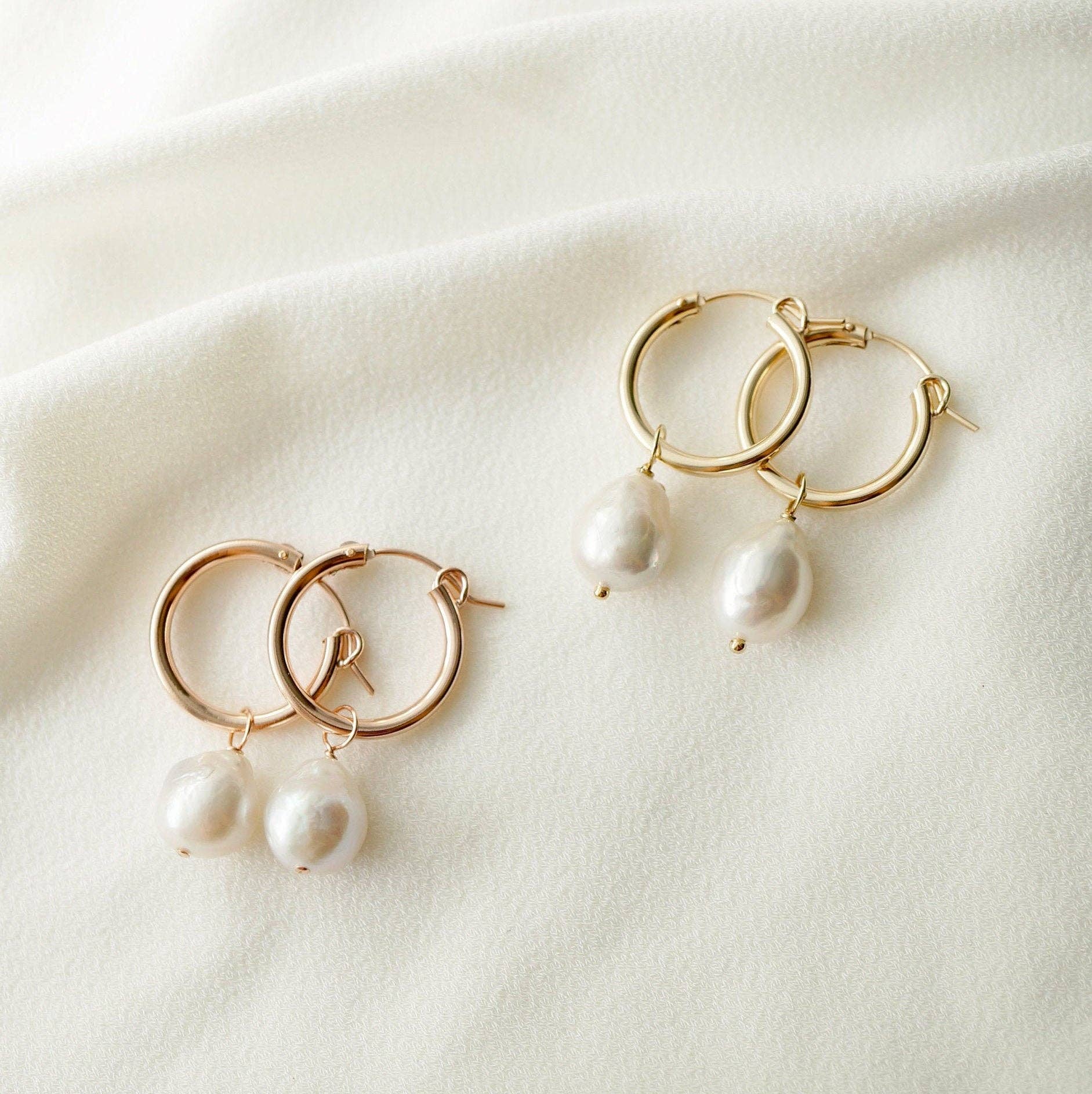 Hunter & Trove - Wholesale Hoop Earrings - Cultured Baroque Pearl 14K Gold Fi Hoop Earrings (Claudette)3