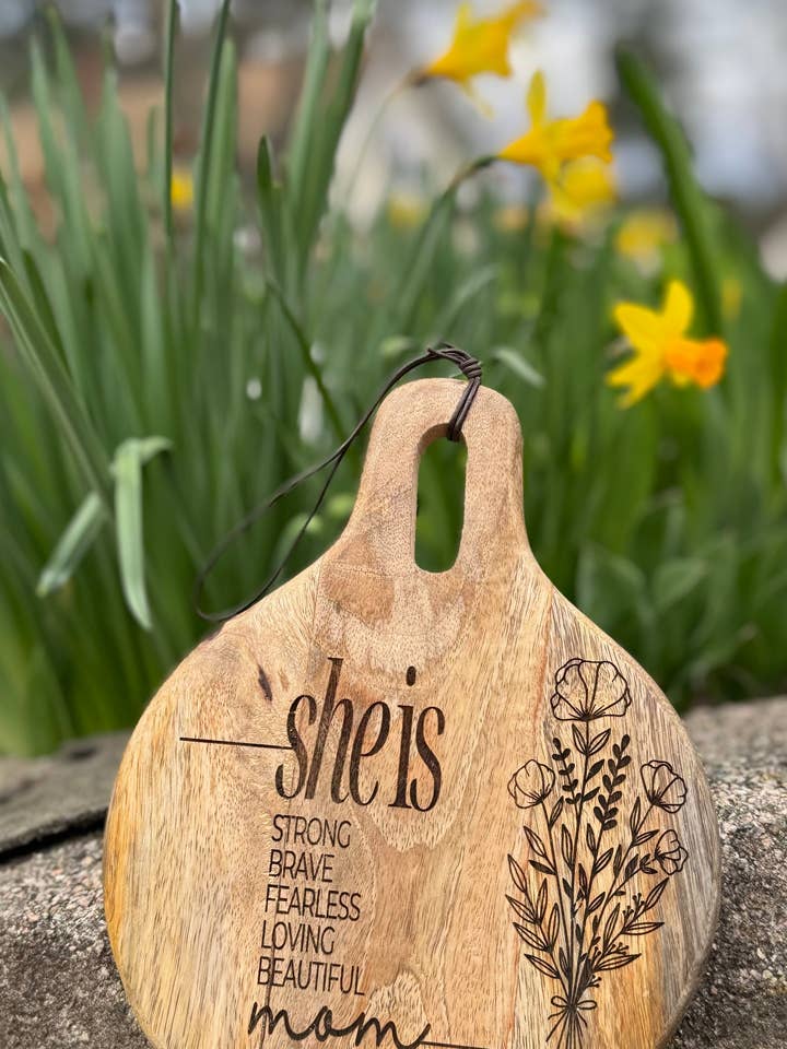 She is… Small Engraved Serving Board for wholesale by LivaBella Designs