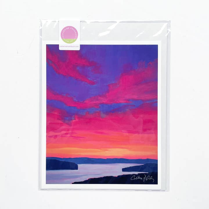 Vibrant Sunset Over the River Landscape Art Print for wholesale by Catherine Freshley Art