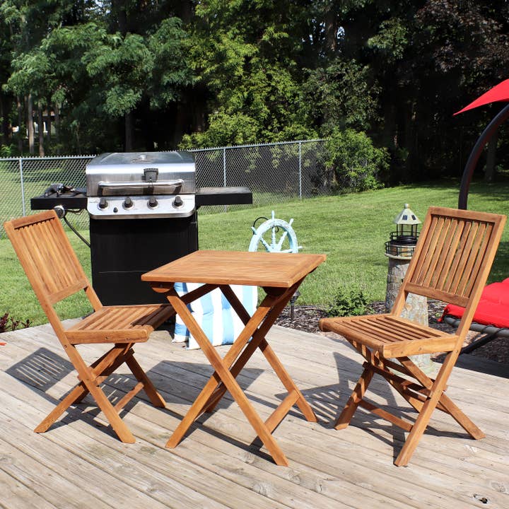 Sunnydaze Decor - Wholesale Patio Set - Nantasket Solid Teak Wood 3-Piece Folding Bistro Set - Brown
