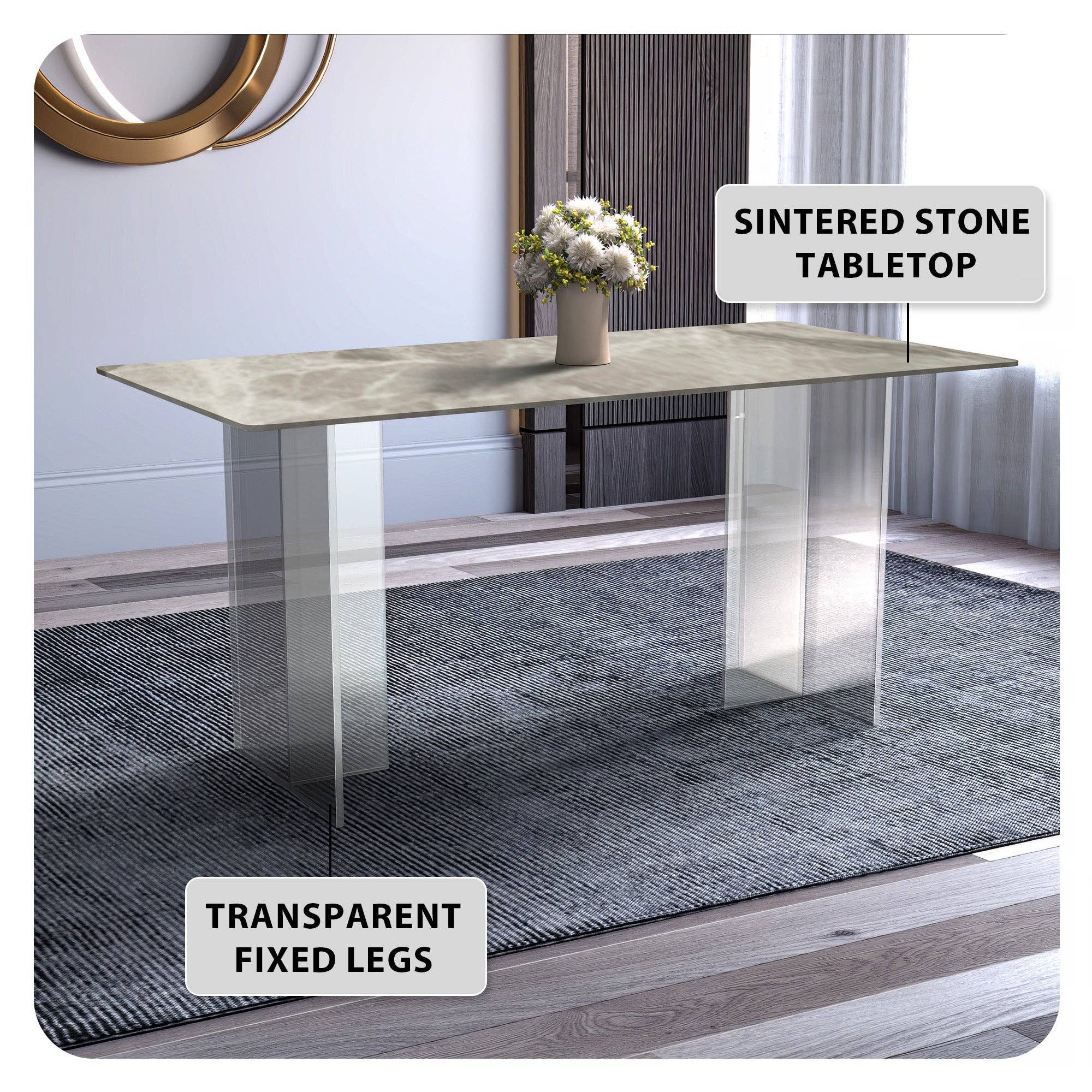LeisureMod - Wholesale Side Table - Kova Rectangular Dining Table with Stone or Glass Top19
