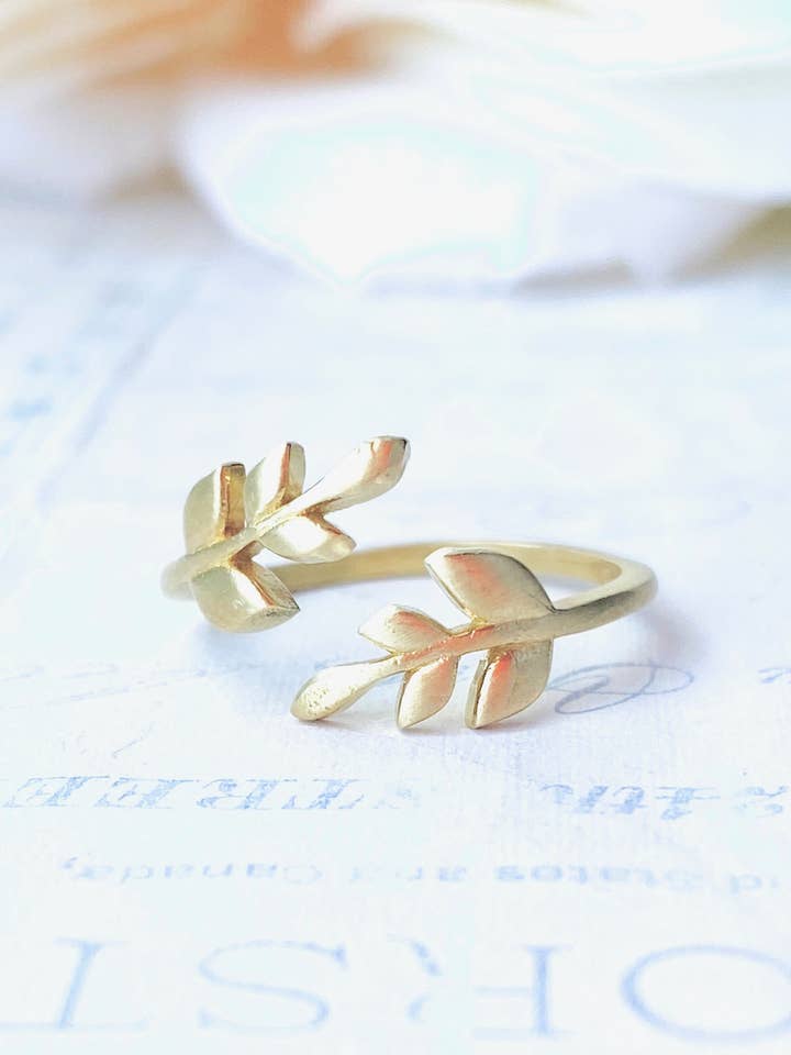 Leaf Branch Ring Autumn Gold Leaf Ring Fairy Forest Ring for wholesale by Red Truck Designs