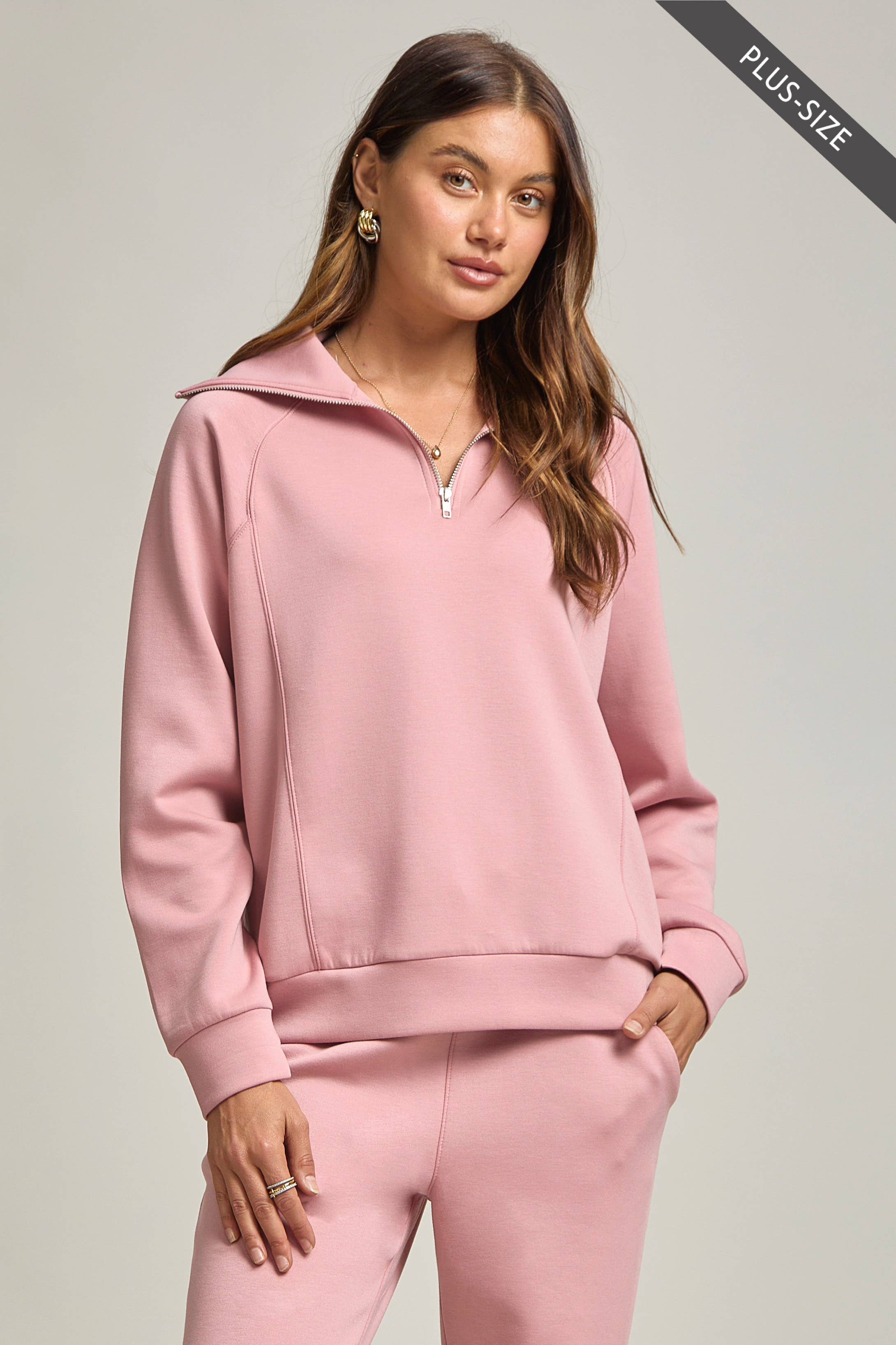 Dear Scarlett - Wholesale Lounge Set - Women's - PLUS SIZE Quarter Zip Pullover + Jogger Modal Travel Set31