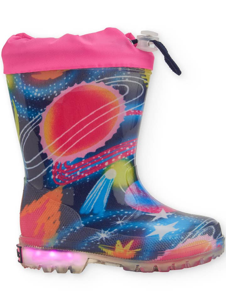 Girls' rain boots with space print and lights for wholesale by tuc tuc