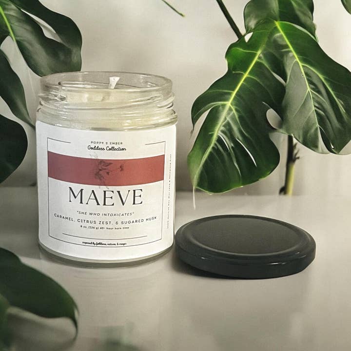 Poppy & Ember - Wholesale Jar/Filled Candle - Maeve Goddess Crystal Intention Candle1