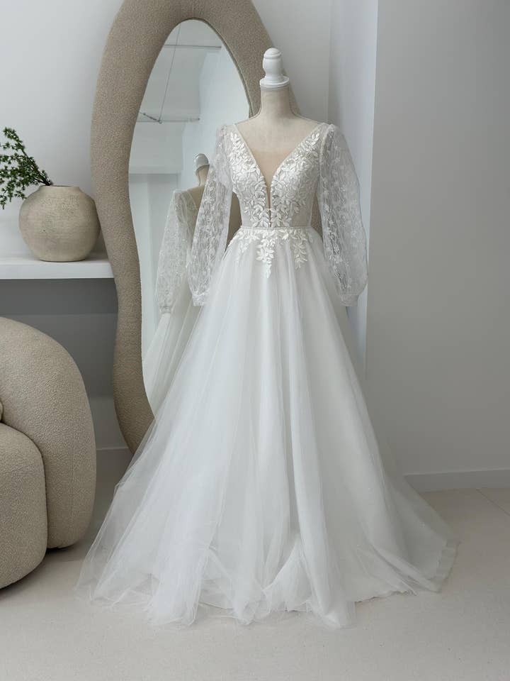Sell-Out Long  Sleeve Floral Fairy Romantic Wedding Dress for wholesale by Blissful Gown