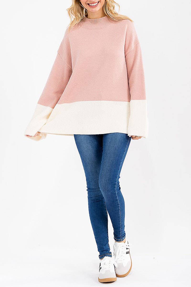 ROUSSEAU - Wholesale Knit Sweater - Women's - LONG SLEEVE COLORBLOCK PULLOVER SWEATER19
