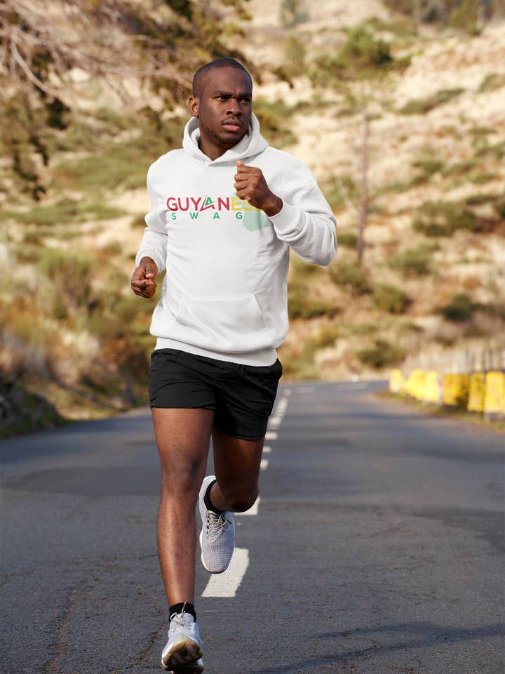 Guyanese Swag Guyana Map Logo Men's Premium Heavyweight Short Sleeve Hoodie for wholesale by Guyanese Swag