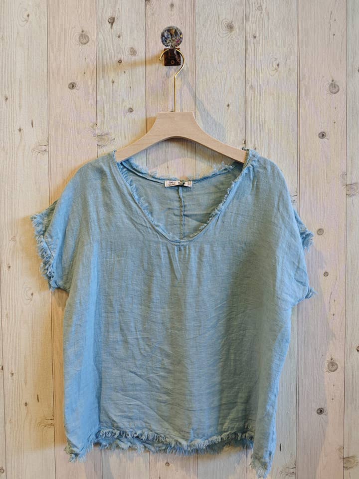 Linen & More – Blusa - Mulher por atacado – Blusa com Franjas 100% Linho REF 119986