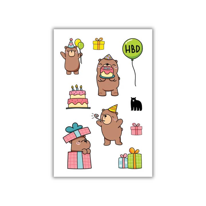 Puffy Birthday Bears for wholesale by Four Bears Sticker Club