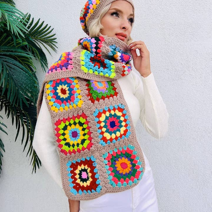 chandakashop - Wholesale Beanie - Women's - Beige Hand-Knit Beanie & Scarf1