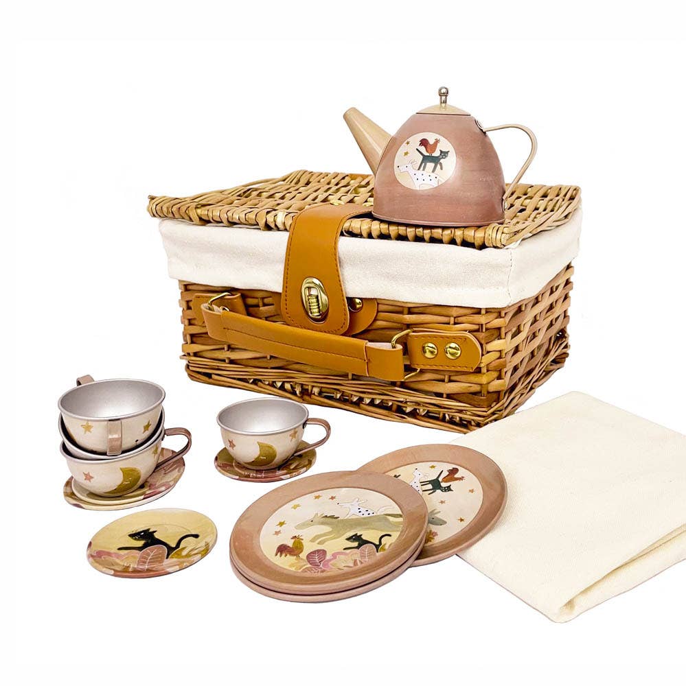 Egmont - Wholesale Toy Feeding Set - Kids - Musicians of Bremen Tin Tea Set In a Wicker Case0