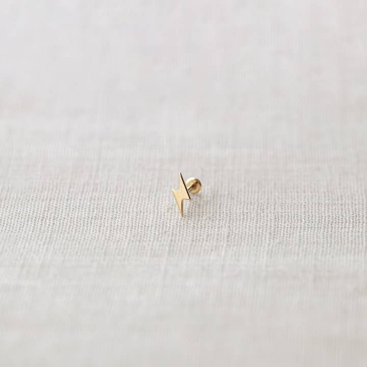 Lightning Bolt Flat Back Single Stud Earring in 14k Gold for wholesale by Kris Nations