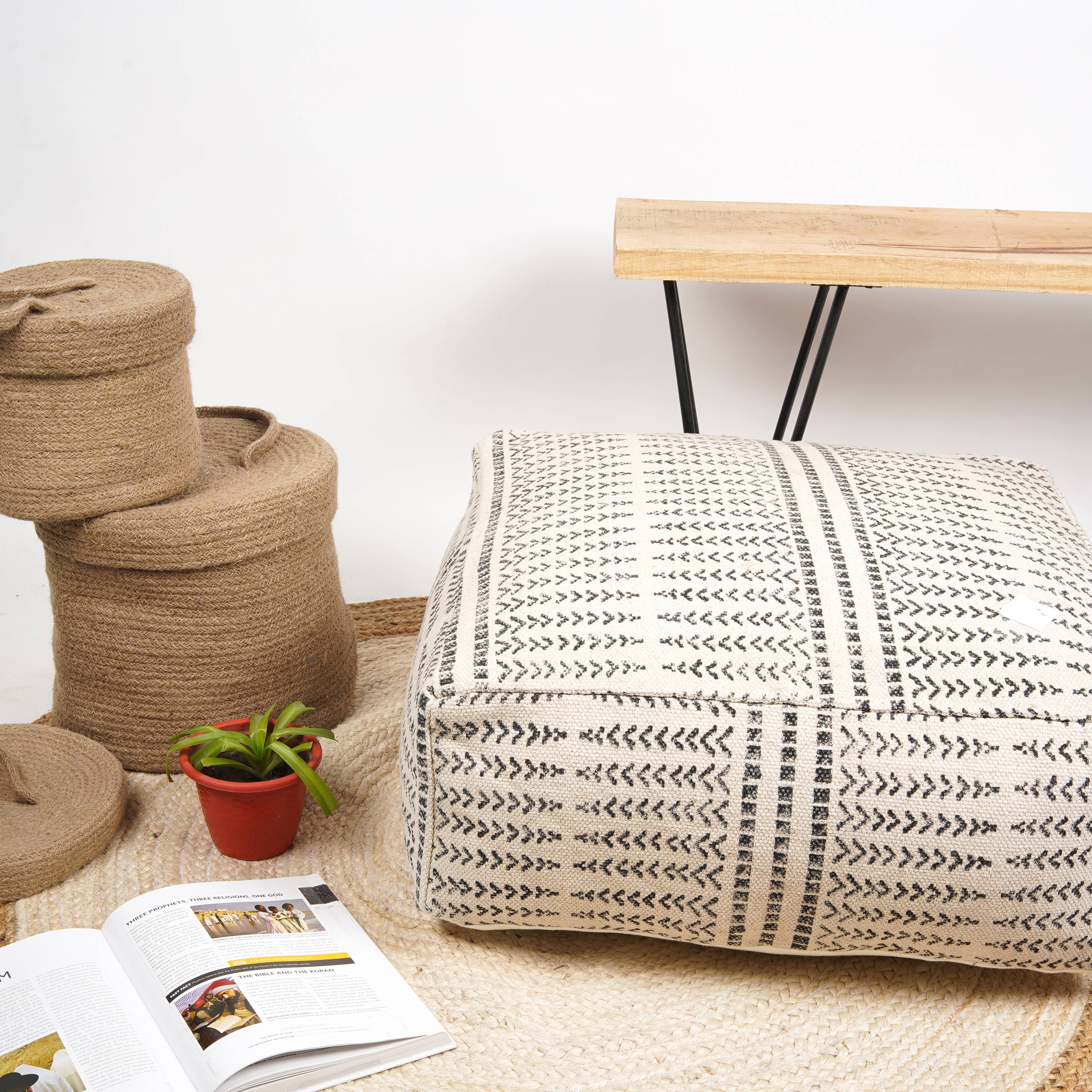 Linen Connections - Wholesale Ottoman - Stunning Moroccan Printed Ottoman - White2