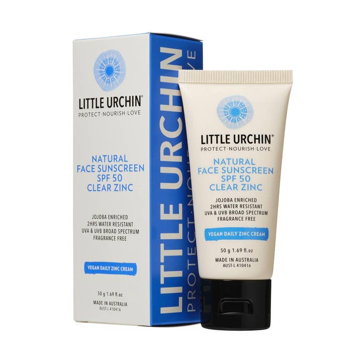 Naturlig solskyddsmedel för ansiktet, klar zink, SPF 50, 50g för wholesale av Little Urchin