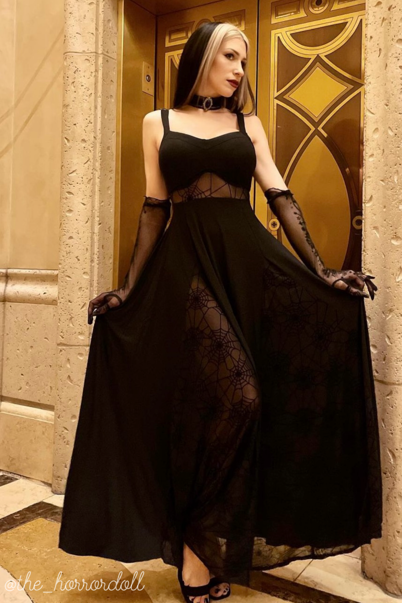 Weasel Wear - Wholesale Dress - Women's - Arachnophobia Maxi Dress - Black Rayon Jersey Maxi with Spiderweb Mesh Panels (Dark Web Edition)11