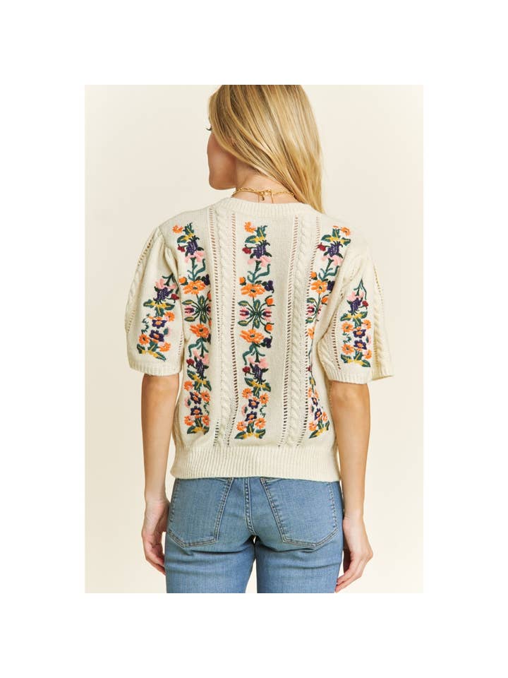 Sweet Generis - Wholesale Knit Sweater - Women's - CUTE FLORAL EMBROIDERY CASUAL PULLOVER SWEATER7