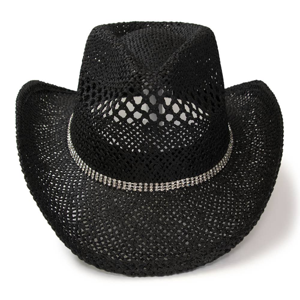 Western Express - Vendita all'ingrosso Cappello da cowboy - Donna - Cappello da Cowboy Nero Intrecciato con Fascia di Strass3