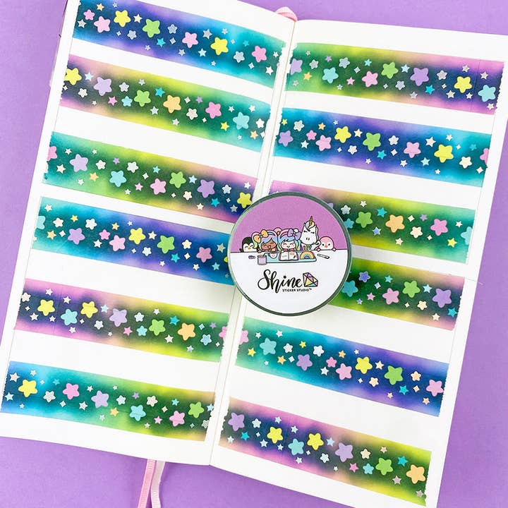 FOILED Blackout Rainbow Stars Washi Tape for wholesale by Shine Sticker Studio