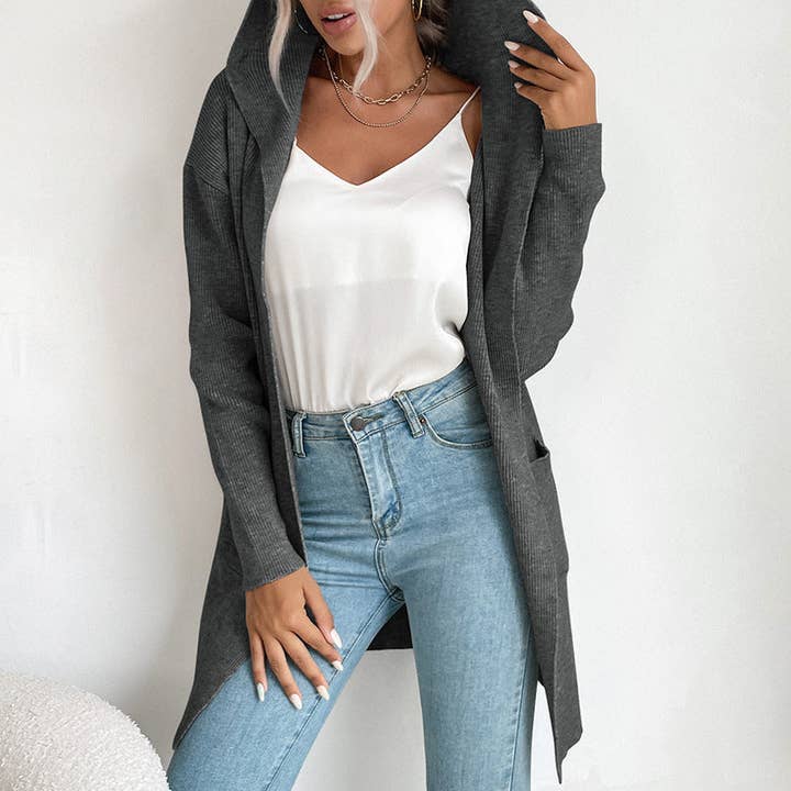 Lovesoft - Wholesale Cardigan - Women's - Hooded Knit Cardigan Long Sleeve Open Front Outerwear1
