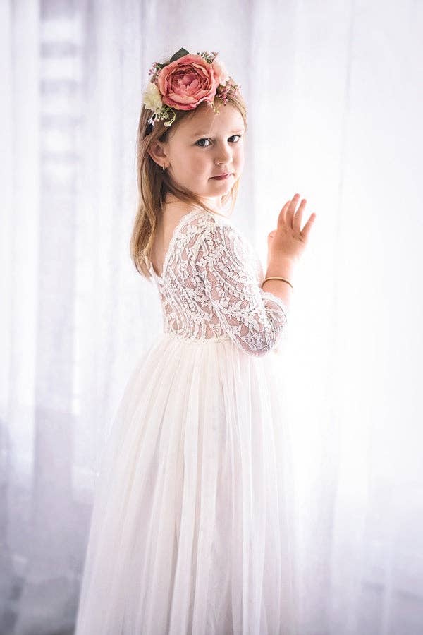 Girls Communion Dress  Sleeveless Embroidered Pearl Embellished Dress –  Mia Belle Girls