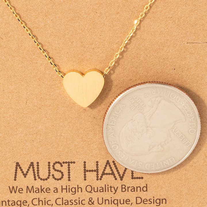 Fame Accessories - Wholesale Pendant/Charm Necklace - Brushed Heart Pendant Necklace