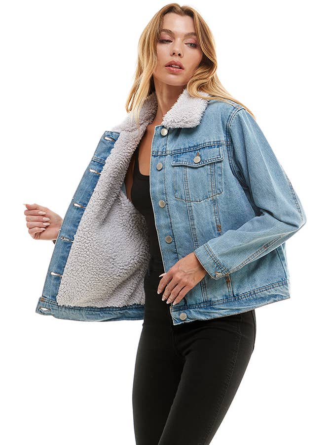 Veracci - Wholesale Denim Jacket - Women's - Sherpa-Lined Trucker Jean Jacket