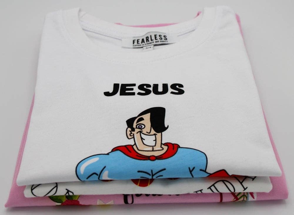 Fearless - Clothed in strenght and dignity - Wholesale Screen Printed T-Shirt - Kids - Jesus Is My Superhero T-Shirt White4