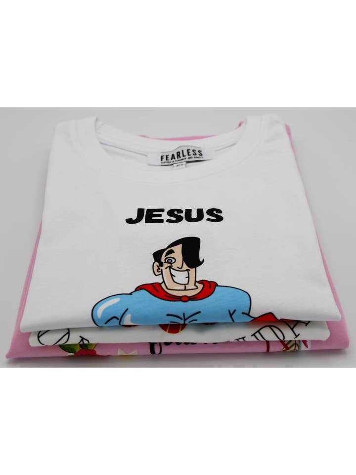 Fearless - Clothed in strenght and dignity - Wholesale Screen Printed T-Shirt - Kids - Jesus Is My Superhero T-Shirt White4