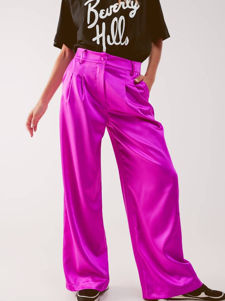 Palazzo pleated pants in fuchsia for wholesale on Faire