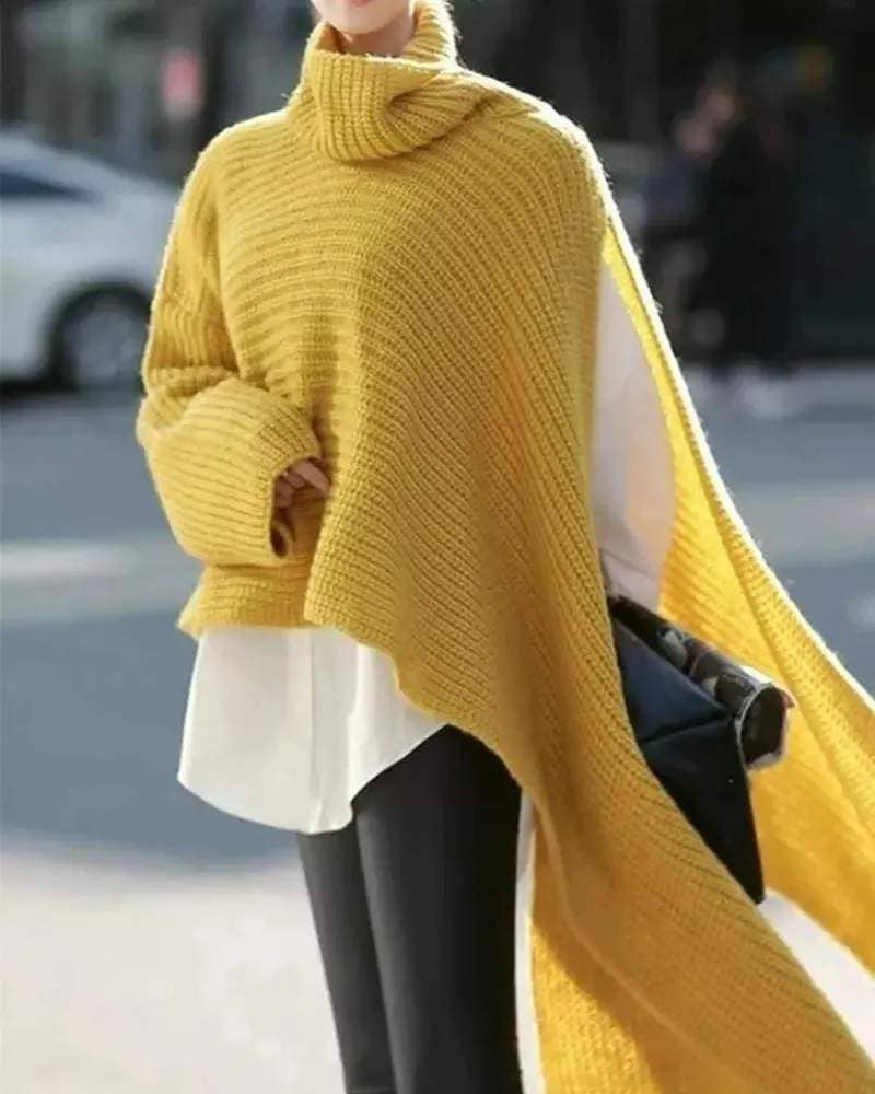 Queen Fashion – wholesale Knitted jumper – Women′s – asymmetrical turtleneck chunky knit sweater7
