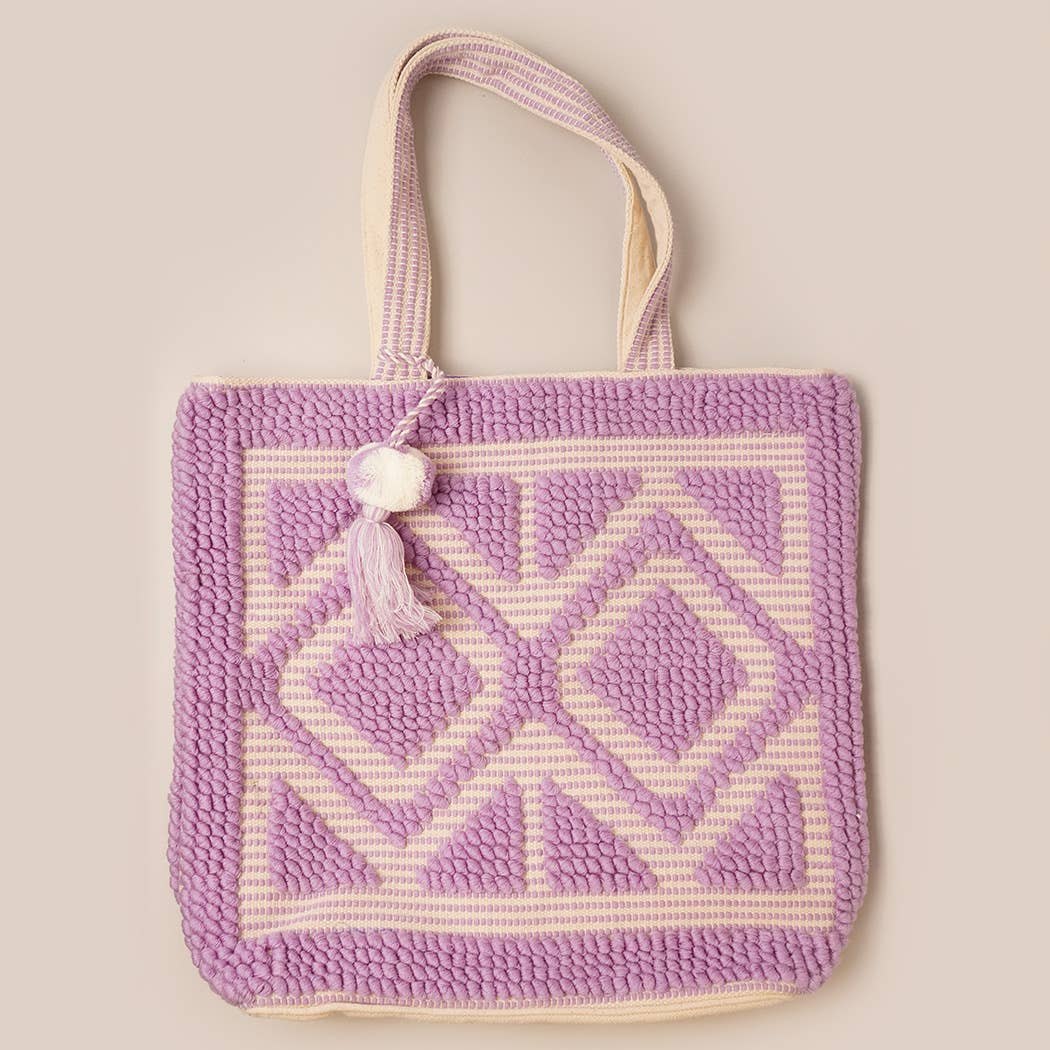 Fashion City - Vente Tote bag – femme - Sac cabas bohème tissé avec pompons et franges8