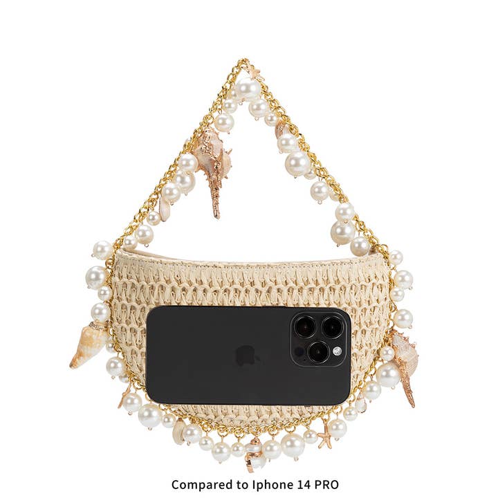 Melie Bianco - Wholesale Top Handle Bag - Women's - Isla Lavender Small Shells Straw Top Handle