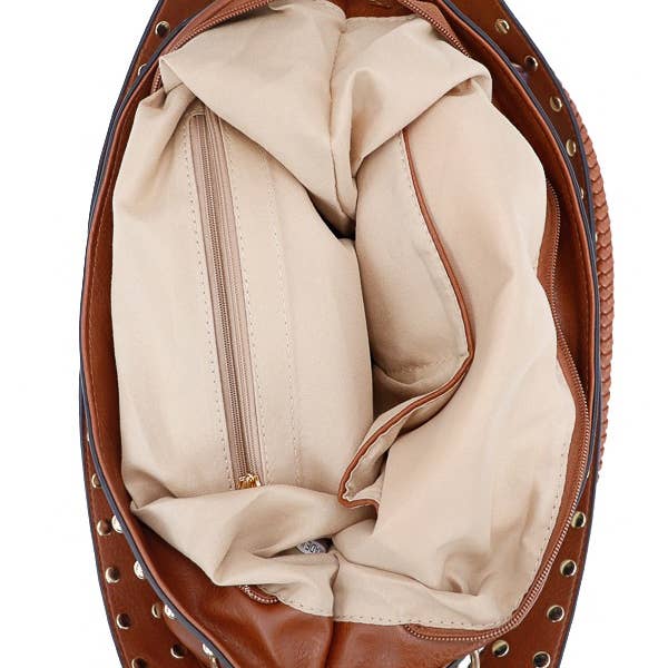 Cap Zone - Wholesale Shoulder Bag - Women's - Vintage American Flag Print Studded Gold Chain Hobo Bag