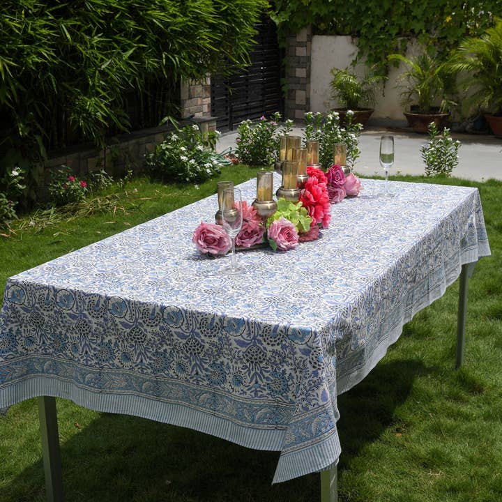 Cotton Print Club - Wholesale Tablecloth - Aqua Blue Indian Hand Block Printed 100% Cotton tablecloth7