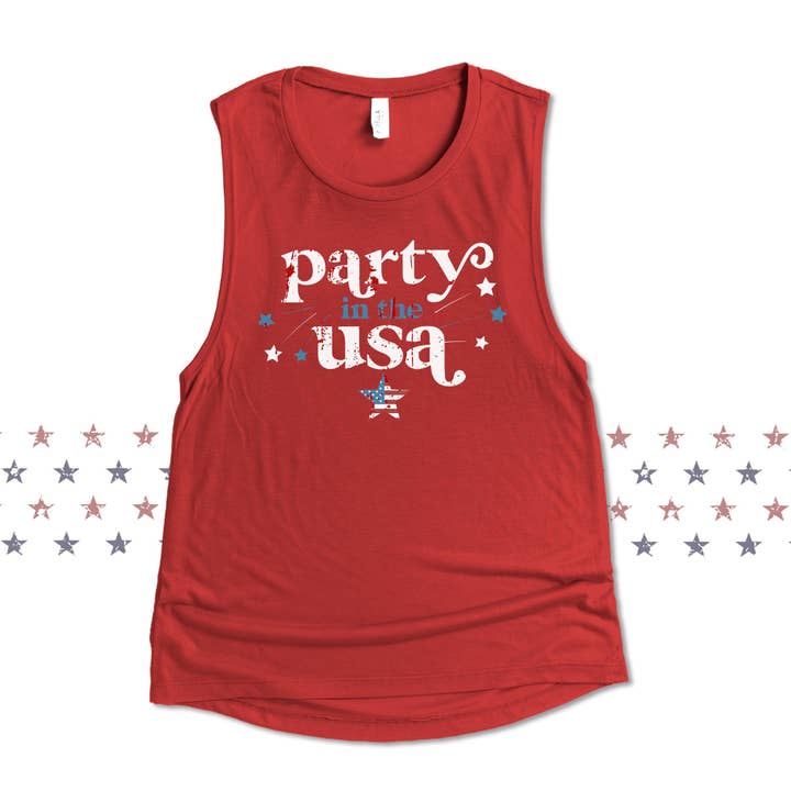 fest i usa 4 juli tank top patriotiska fjärde juli womens muskel tank top fjärde juli skjortor bella 8803 röd vit och blå för wholesale av ZA Handmade Wholesale