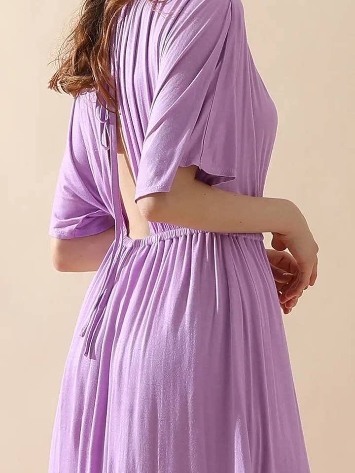 ACCITY - Wholesale Dress - Women's - V-Neck Short Sleeve Back Bow Empire Dress11