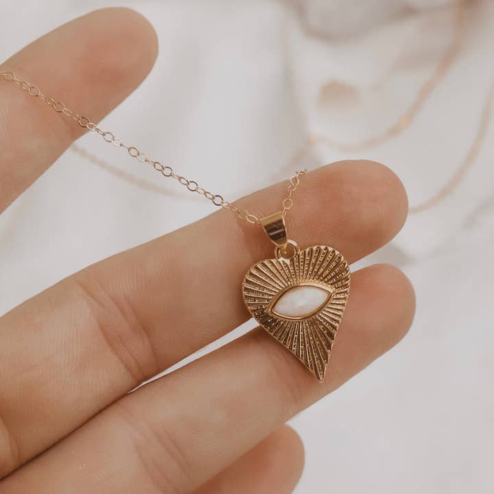 Lydia Opal Heart Necklace for wholesale by Dainty Wishes Jewelry