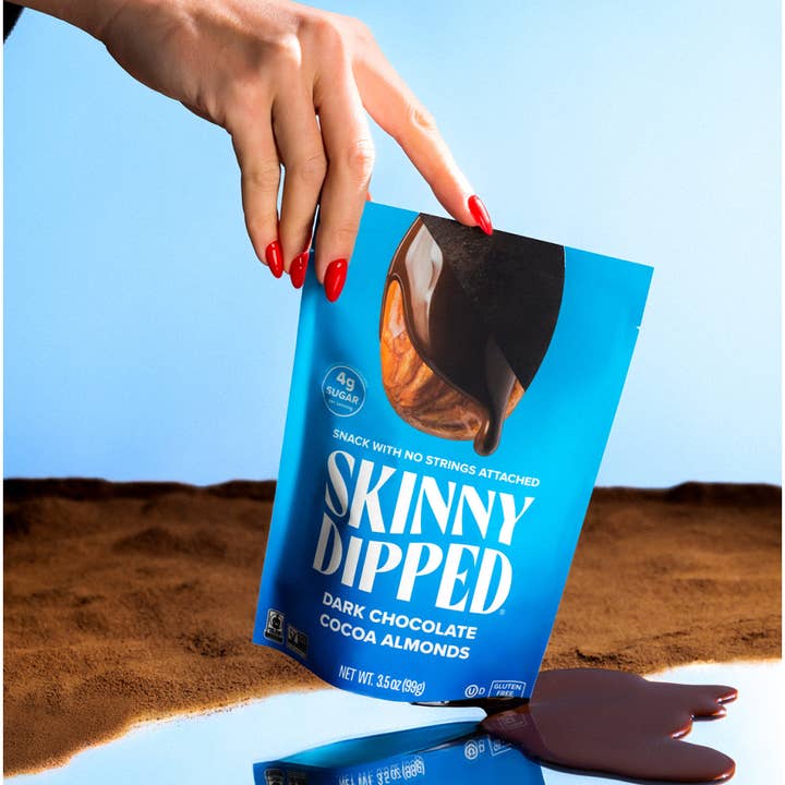 SkinnyDipped - Wholesale Chocolate Covered Sweets - Dark Chocolate Cocoa Almonds Pouch, 3.5oz4