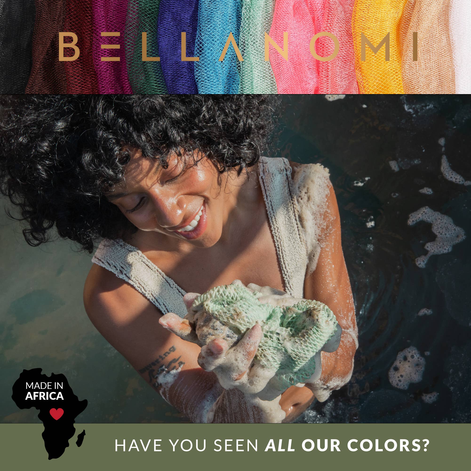 Bellanomi Skincare - Venta al por mayor Pufs/esponjas de baño - Esponja exfoliante africana de red de 114 cm - Más vendida22