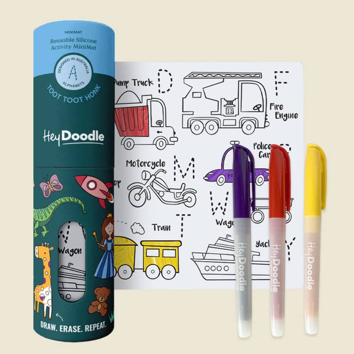 Toot Toot Honk Mini Coloring & Doodle Mat for wholesale by HeyDoodle