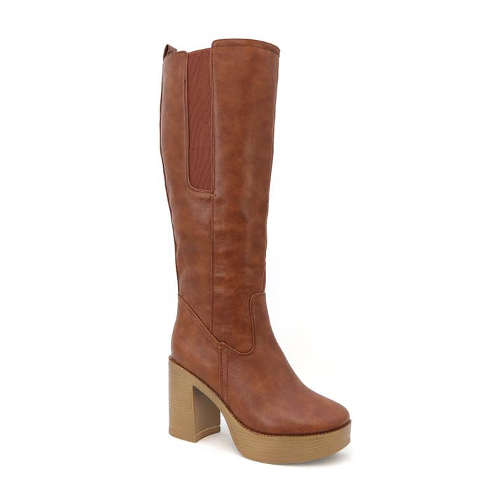 Mars Sky Shoes Wholesale - Wholesale Boots - Women's - Yoki Women Chunky Heel Platform Elatic Shaft Knee High Boots