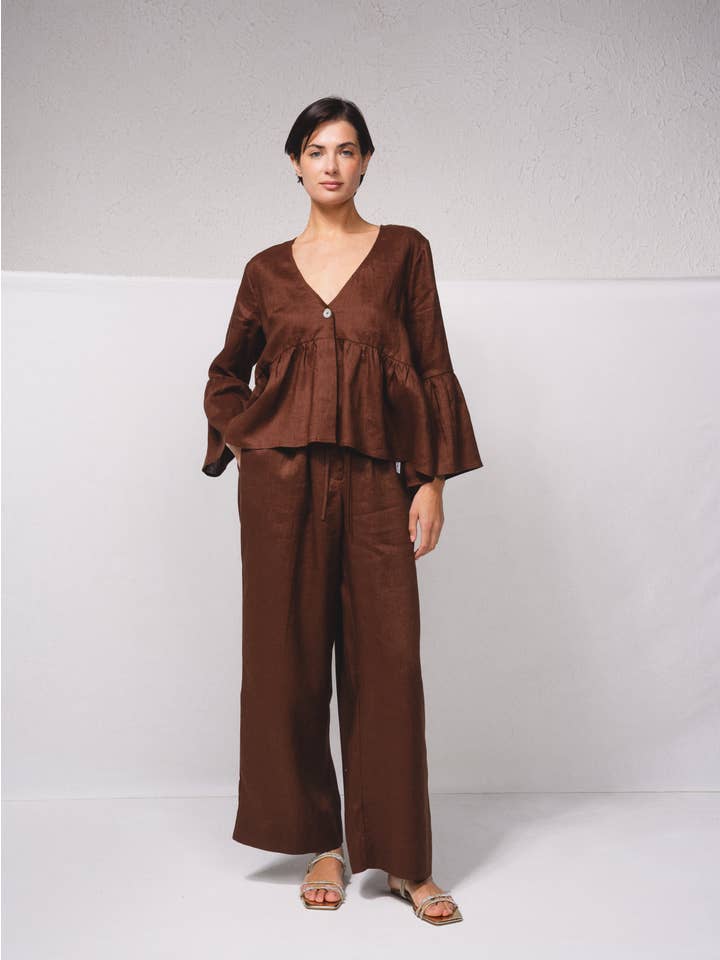 SMF - Wholesale Blouse - Women's - 259634 - Linen blouse with V-neck8