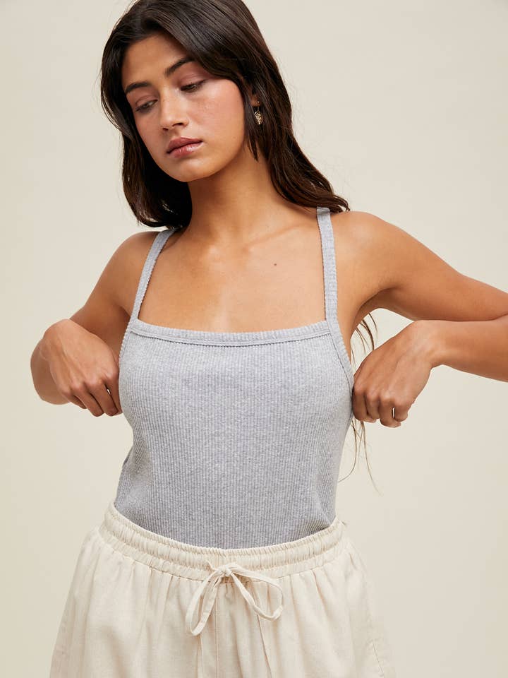 CAMISOLE À COL CARRÉ EN TRICOT CÔTELÉ/WL24-9481 pour la vente par Wishlist Apparel